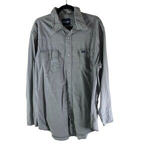 Wrangler Mens 2XT Gray Western Shirt Pearl Snap Button Long Sleeve 100% Cotton